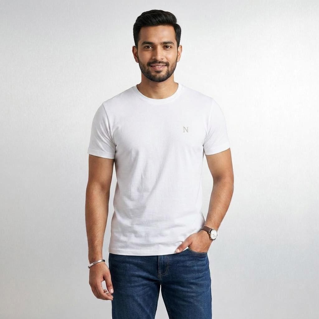 Men's Double-Combed T-Shirt in White, model-worn view