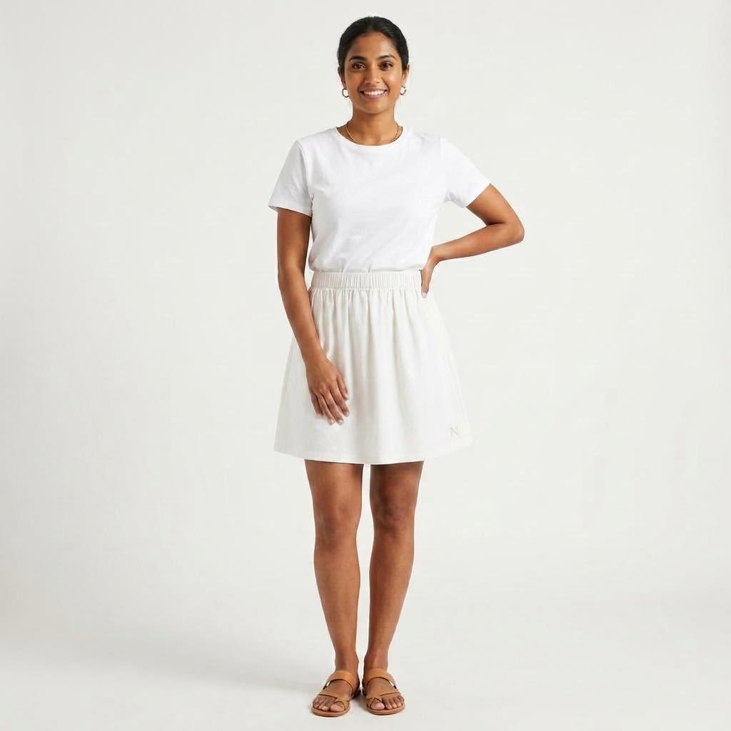 Short Cotton Skirt in White, model-worn view