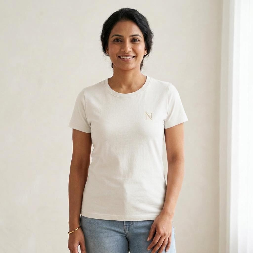 Women's Double-Combed T-Shirt in White, model-worn view